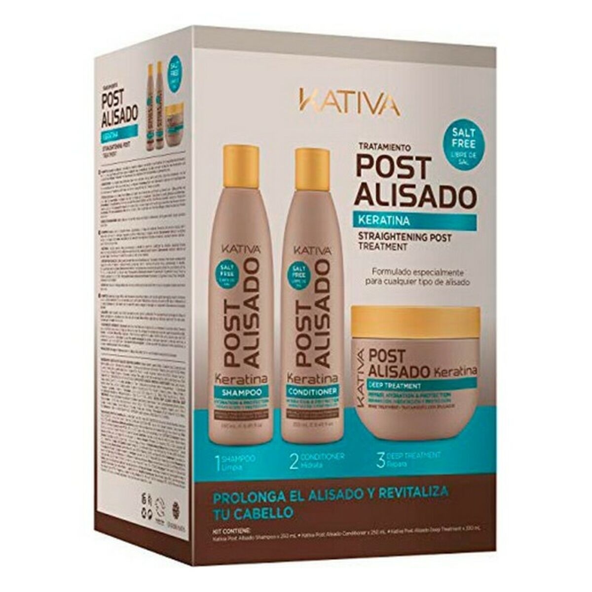 Kativa Post Alisado Kit champú 250 Ml + Acondicionador X